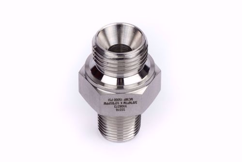 Picture of Adapter 3/8" NPT male x 1/2"BSP male, 60 degree cone