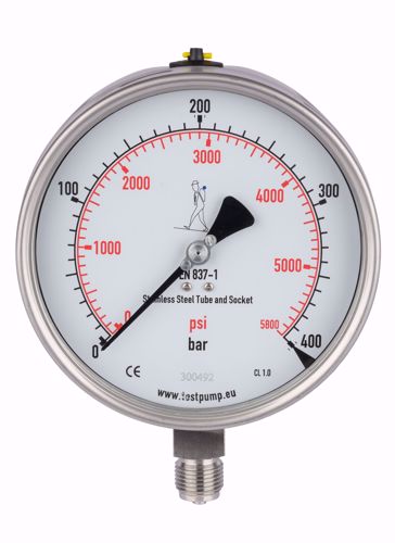 Afbeelding van 0-400 Bar Manometer, Ø150mm, 1%