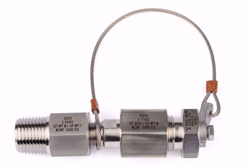 Afbeelding van Verloop 1/2" BSP volgens EN 837 female wartel connectie x 1/2"NPT male - Assembly met Blindstop