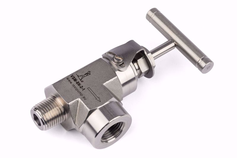 Picture of 1/2" NPT Angled Needle Valve - male x female - with Safety Lock Plate