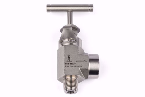 Picture of 1/2" NPT Angled Needle Valve - male x female - with Safety Lock Plate